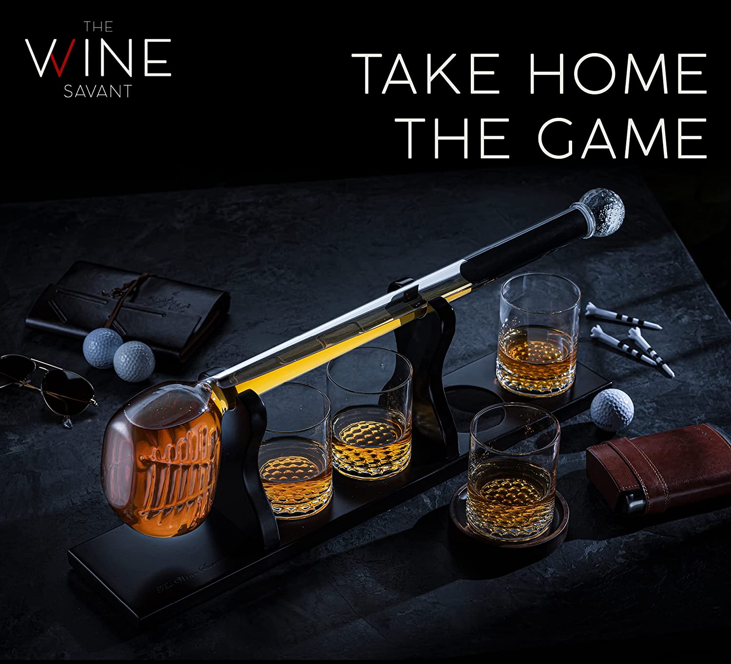 Golf Whiskey Decanter and 4 Liquor Glasses