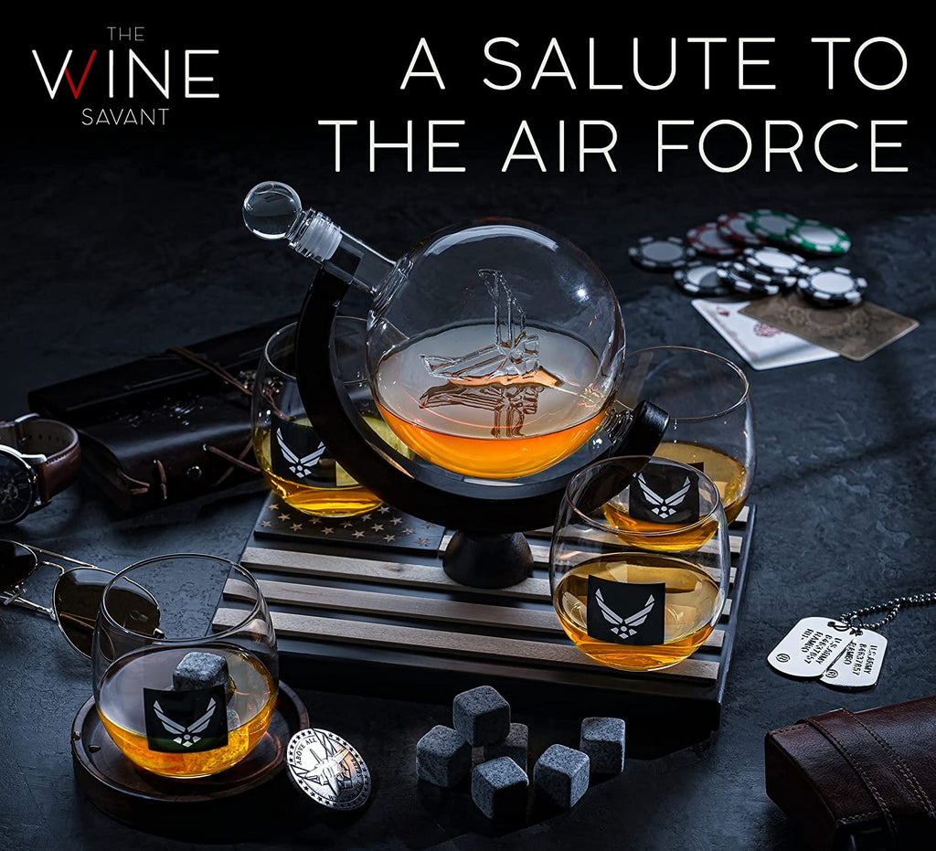 Airforce Whiskey Decanter Set with 4 Liquor Glasses-1