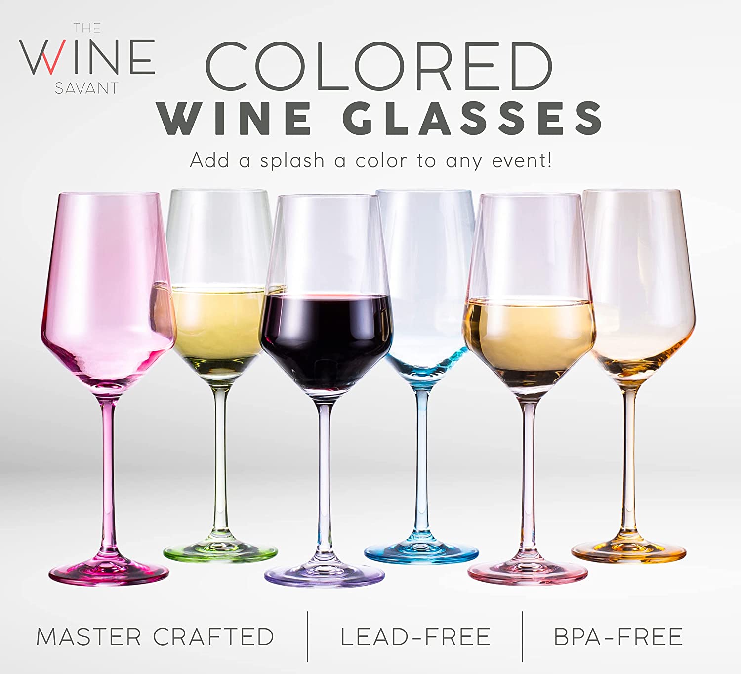Colored Wine Glasses - Set of 6 Colorful Wine Glasses - 12 oz-2