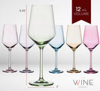 Colored Crystal Wine Glass Set of 6, Large Stemmed 12 oz-3