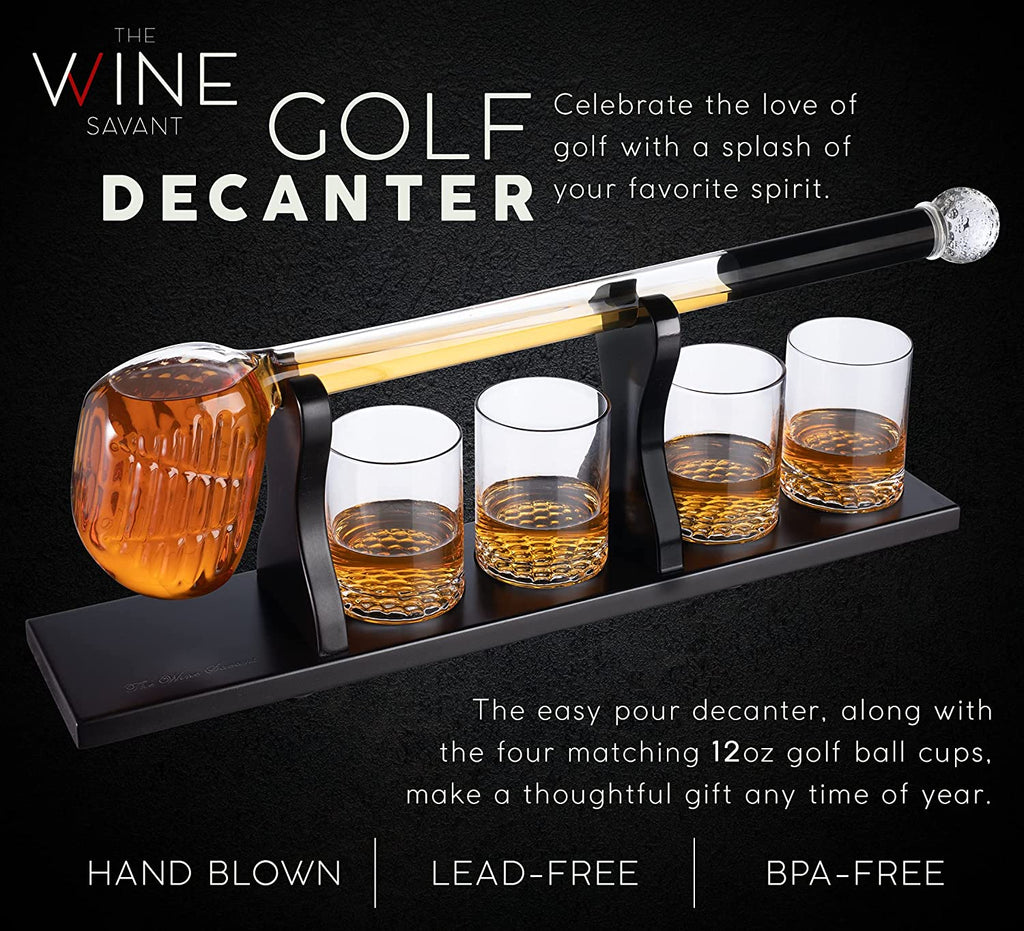 Golf Whiskey Decanter and 4 Liquor Glasses