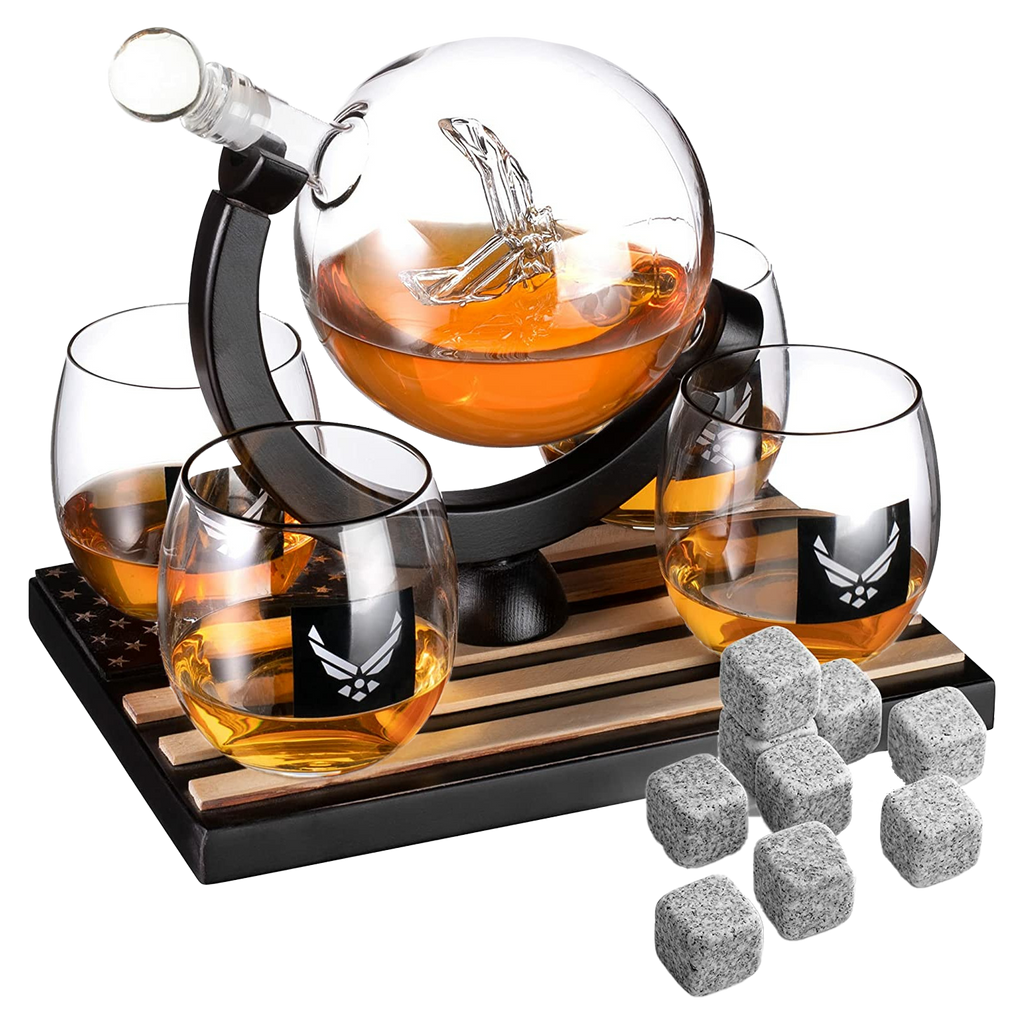 Airforce Whiskey Decanter Set with 4 Liquor Glasses-0