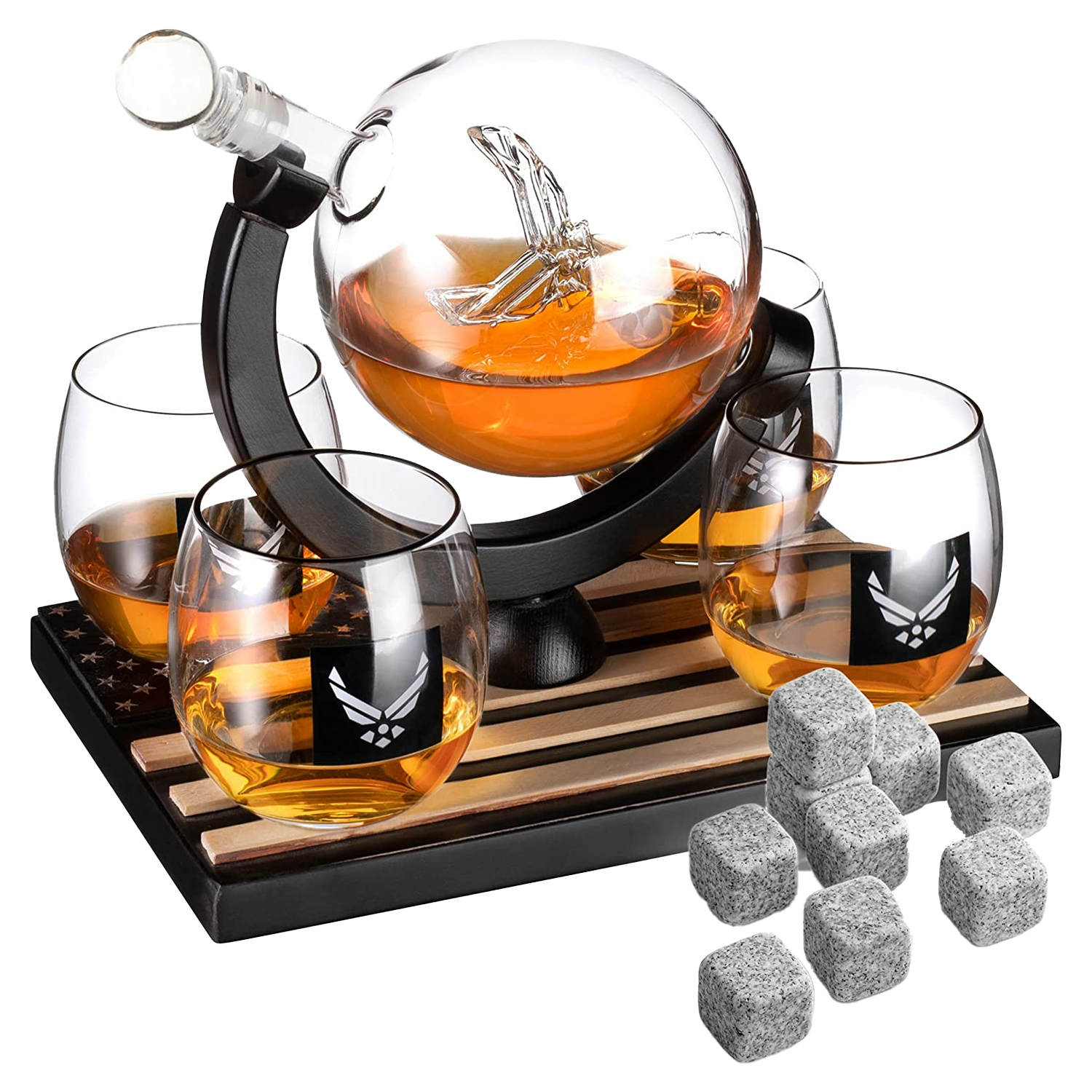 Airforce Whiskey Decanter Set with 4 Liquor Glasses-0