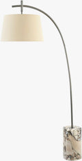 Silver and Marble Arc Floor Lamp with Off-Cream Shade