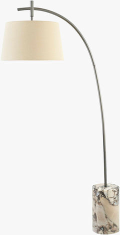 Silver and Marble Arc Floor Lamp with Off-Cream Shade
