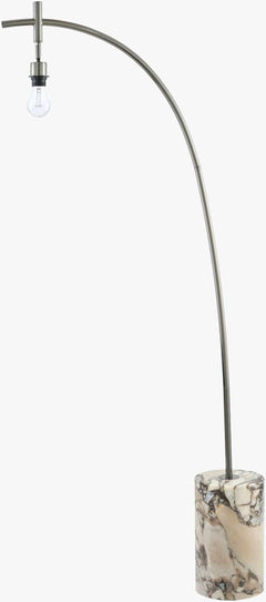 Silver and Marble Arc Floor Lamp with Off-Cream Shade