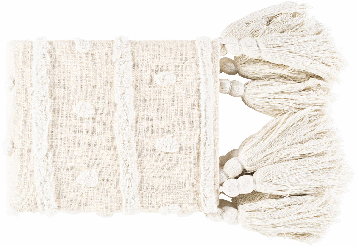 Beige Throw Blanket with big tassels - 50"x60"-1