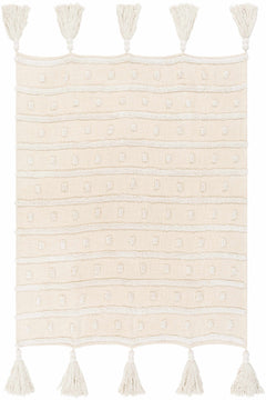 Beige Throw Blanket with big tassels - 50"x60"-2