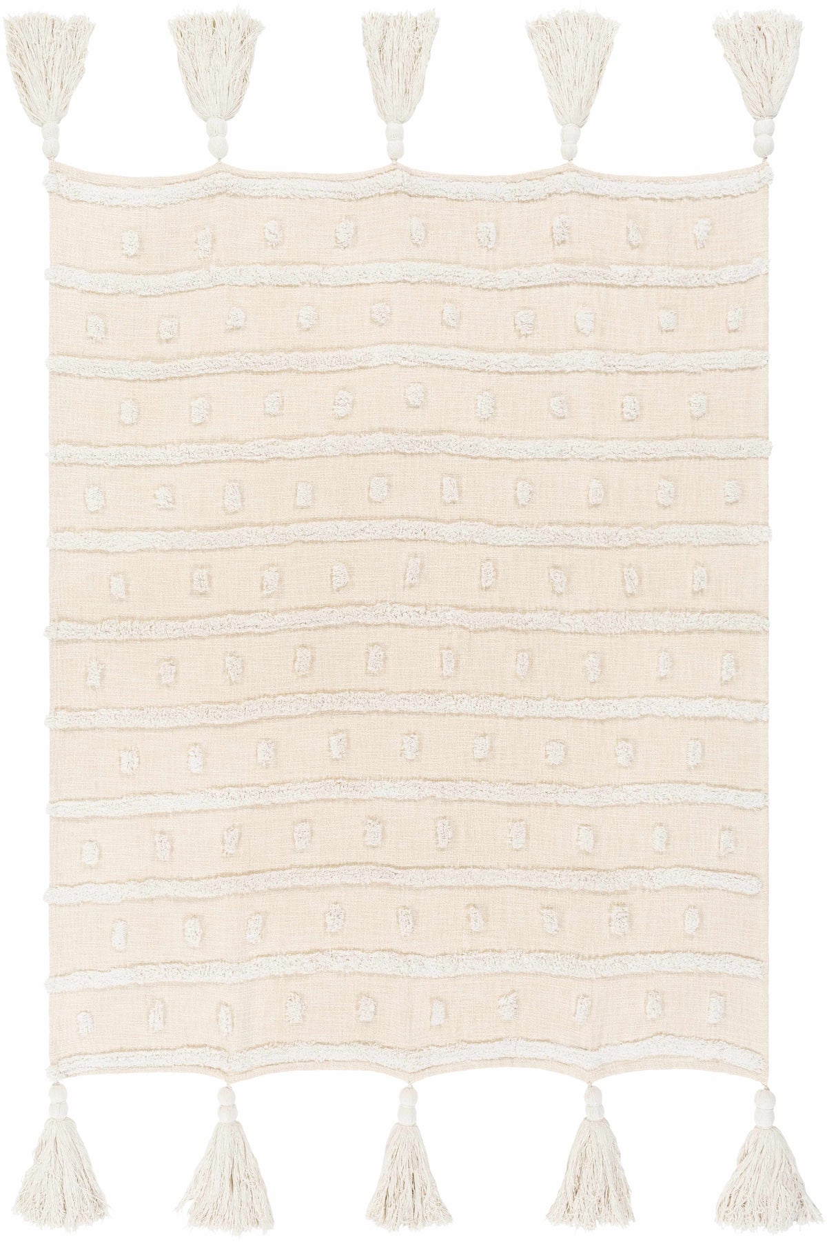 Beige Throw Blanket with big tassels - 50"x60"-2