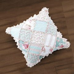 DaDa Bedding Patchwork Hint of Mint Floral Cotton Patchwork Euro Pillow Cover-1