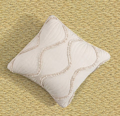 DaDa Bedding Set of 2 Charming Country Tufted Ivory Tan Ruffles Throw Pillow Covers - 18" x 18" (JHW873)-0