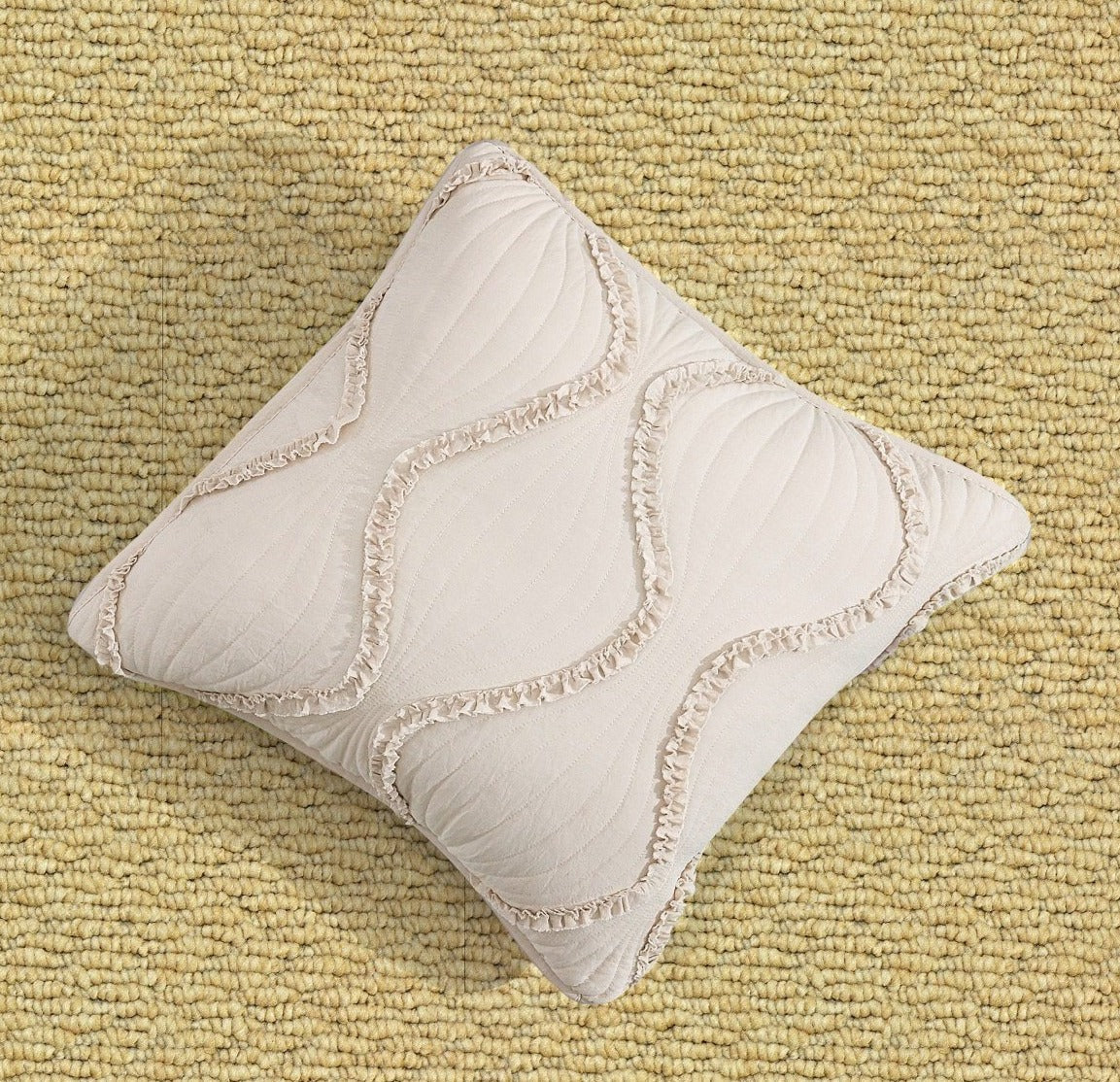 DaDa Bedding Set of 2 Charming Country Tufted Ivory Tan Ruffles Throw Pillow Covers - 18" x 18" (JHW873)-0
