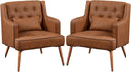 Two Brown Leatherette Mid Century Accent Chairs Set-1