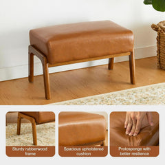 Leatherette Padded Ottoman Footrest Yellowish Brown-4