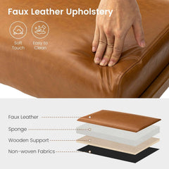 Leatherette Padded Ottoman Footrest Yellowish Brown-3