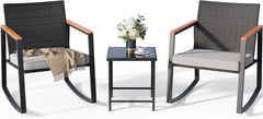 Outdoor Rocking Bistro Set With Cushions And Glass Table-2