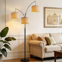 Dimmable Ultra-Tall Arc Floor Lamp Beige-Tone Shade-0
