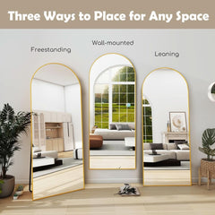 Arched Full Length Mirror, 70"X26" Free Standing Floor Mirror, Modern Full Body Mirrors with Stand, Wall Mirrors with Aluminum Alloy Frame for Bedroom,Living Room, Gold-2