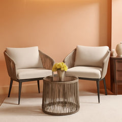 Beige 3 Piece Patio Rattan Bistro Conversation Set Outdoor Wicker Chairs And Side Table-0