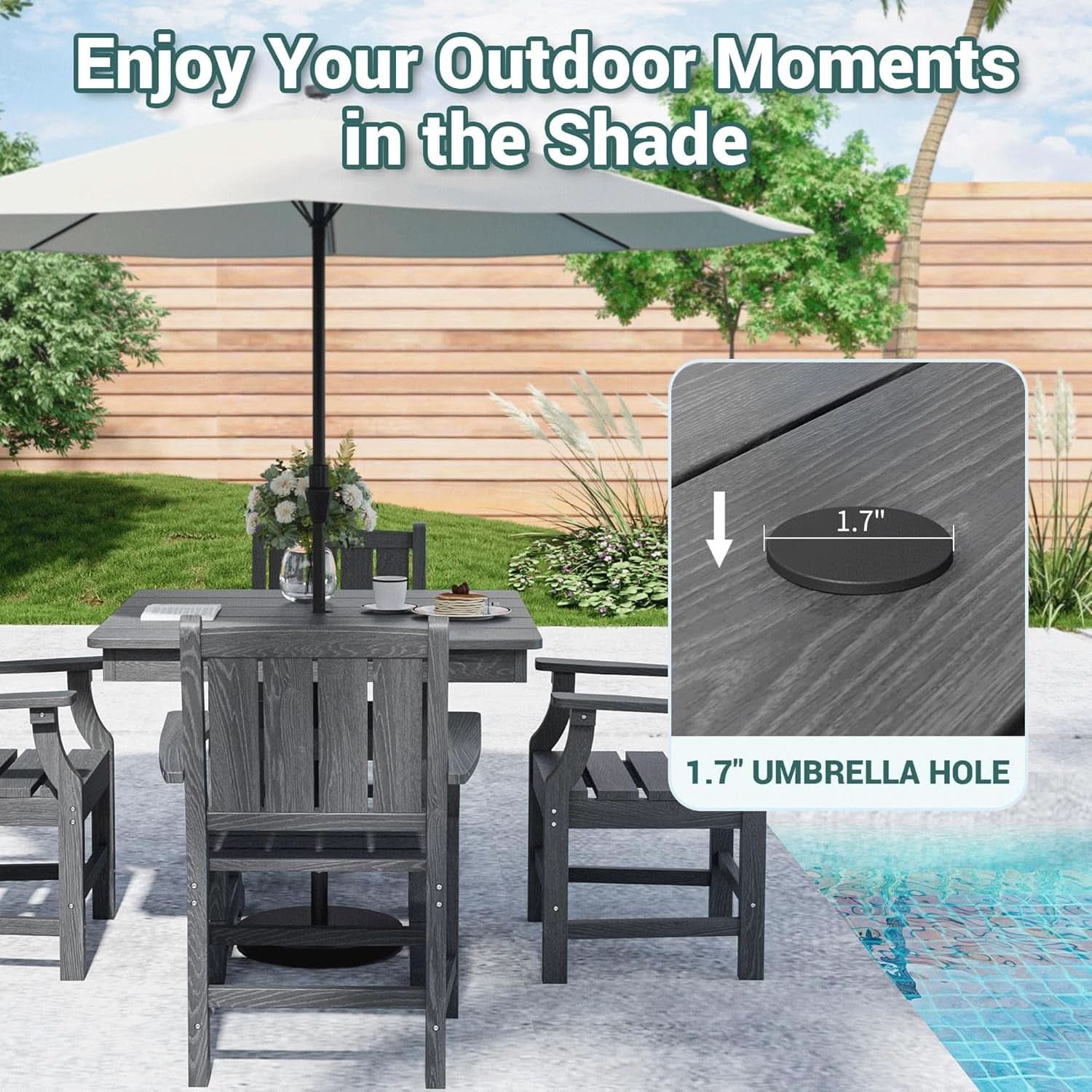 Spacious Five Piece Outdoor Dining Set with Umbrella Hole-2