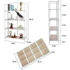 No Assembly Foldable Bookshelf 4 Tier White Bookcase-1