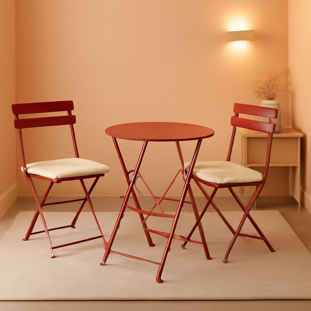3-Piece Folding Outdoor Bistro Set Red Cushioned Seats-0