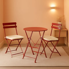 3-Piece Folding Outdoor Bistro Set Red Cushioned Seats-0
