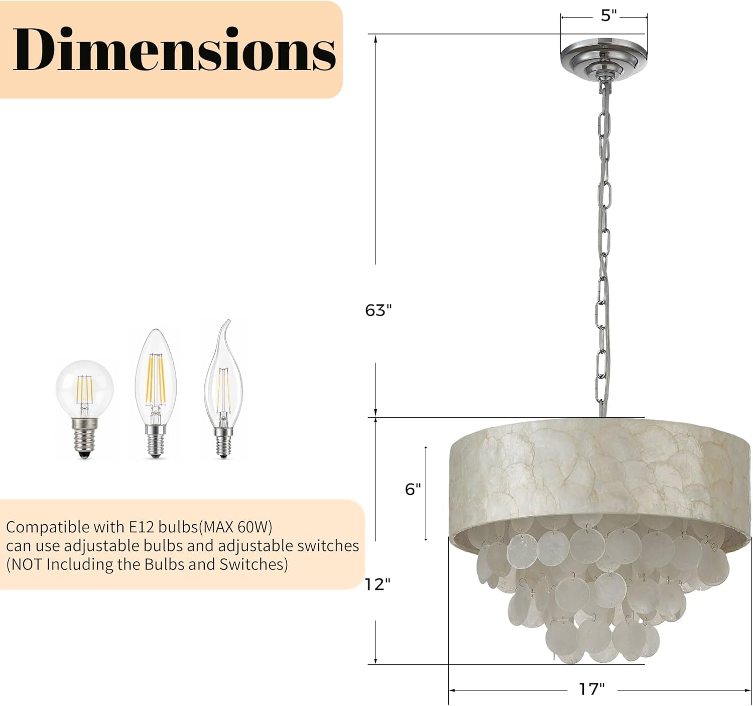 Capiz Shell Drum Chandelier Seventeen Inch Four Light Naturalistic