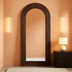 Arched Full Length Mirror 71x32 Inch Brown Solid Wood Frame-0