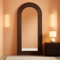 Arched Full Length Mirror 71x32 Inch Brown Solid Wood Frame-0