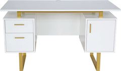51 Inch White And Gold Desk With Storage Cabinet Drawers