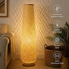Bamboo Floor Lamp Large Woven Boho Ambient Luminaire XL-2