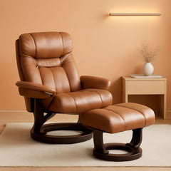 Leathersoft Recliner With Ottoman Palimino Swivel-0