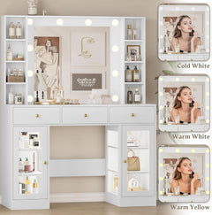 White LED Lighted Makeup Vanity Desk with Drawers-2