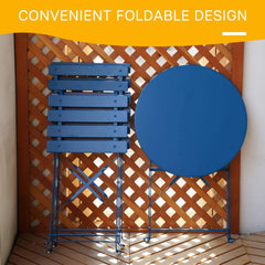 Peacock Blue 3 Piece Folding Bistro Set For Patio Garden-2