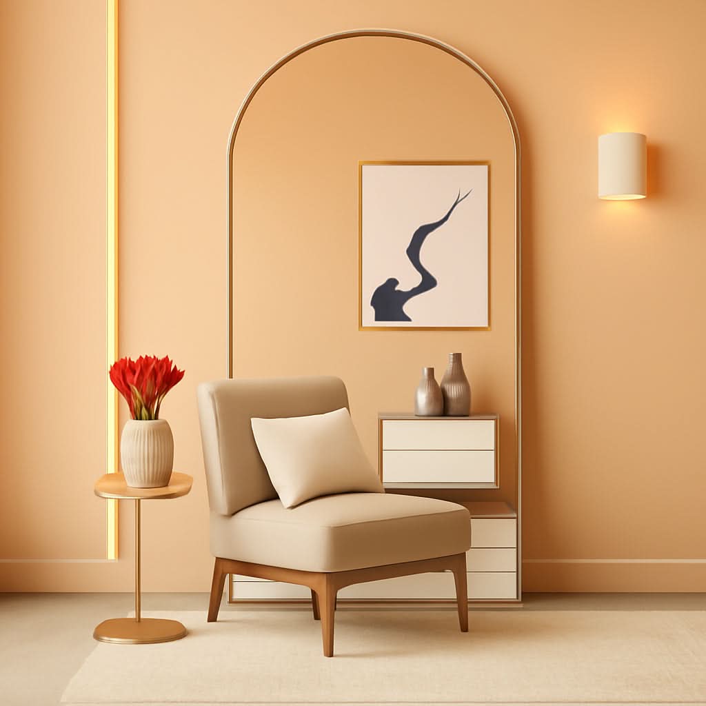 Arched Full Length Mirror 71x32 Inches Gold Aluminum Floor-0