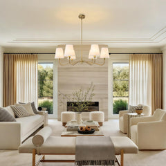 36-Inch Goldtone Brass Chandelier With Fabric Shade-3