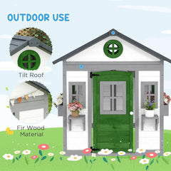 Outdoor Wooden Cottage Playhouse With Planter Boxes-4