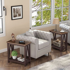 Espresso Narrow End Table With Shelf 23.6 Inch Rustic-3