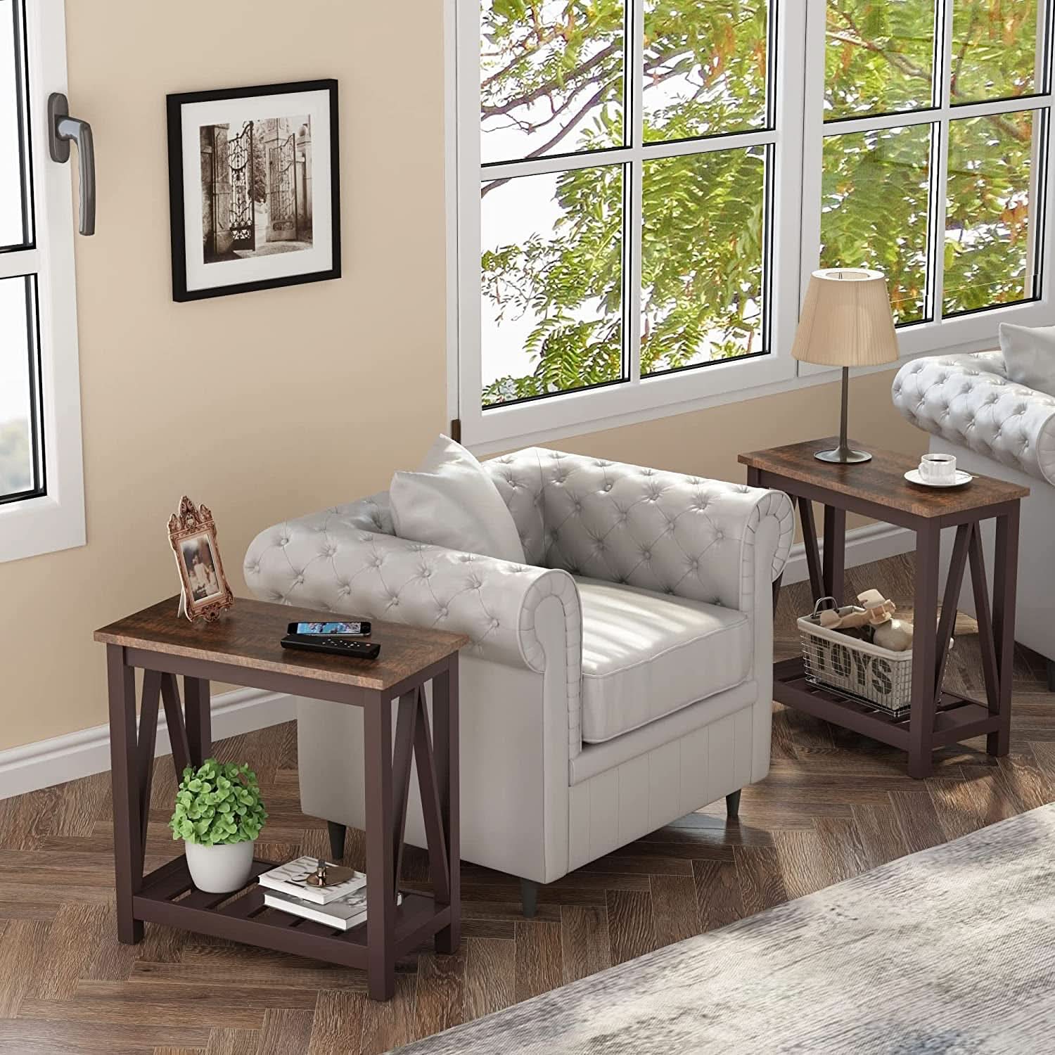 Espresso Narrow End Table With Shelf 23.6 Inch Rustic-3