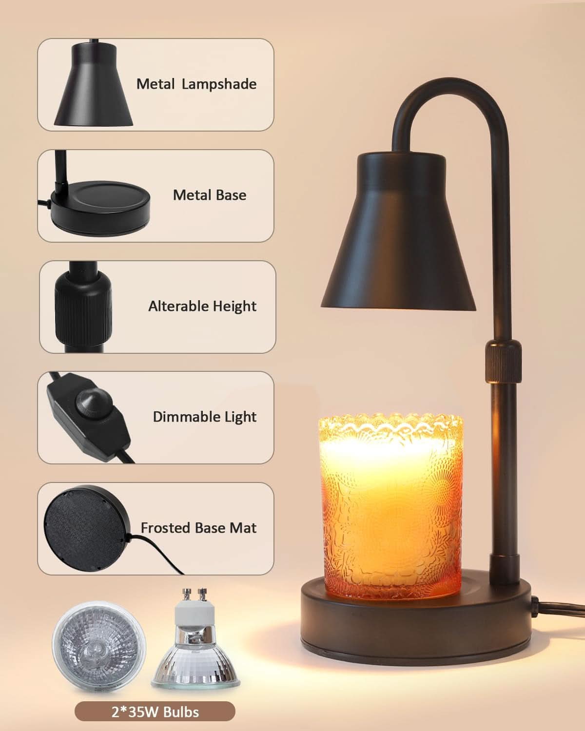 Candle Warmer Lamp Adjustable Height Stepless Dimming