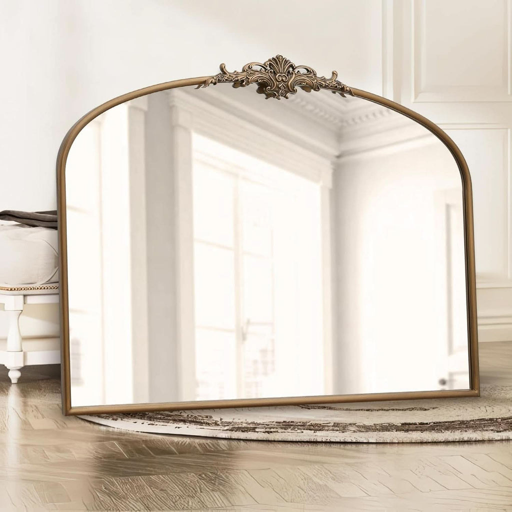 Arched Gold Wall Mirror 40x30 Inches Vintage Ornate-2