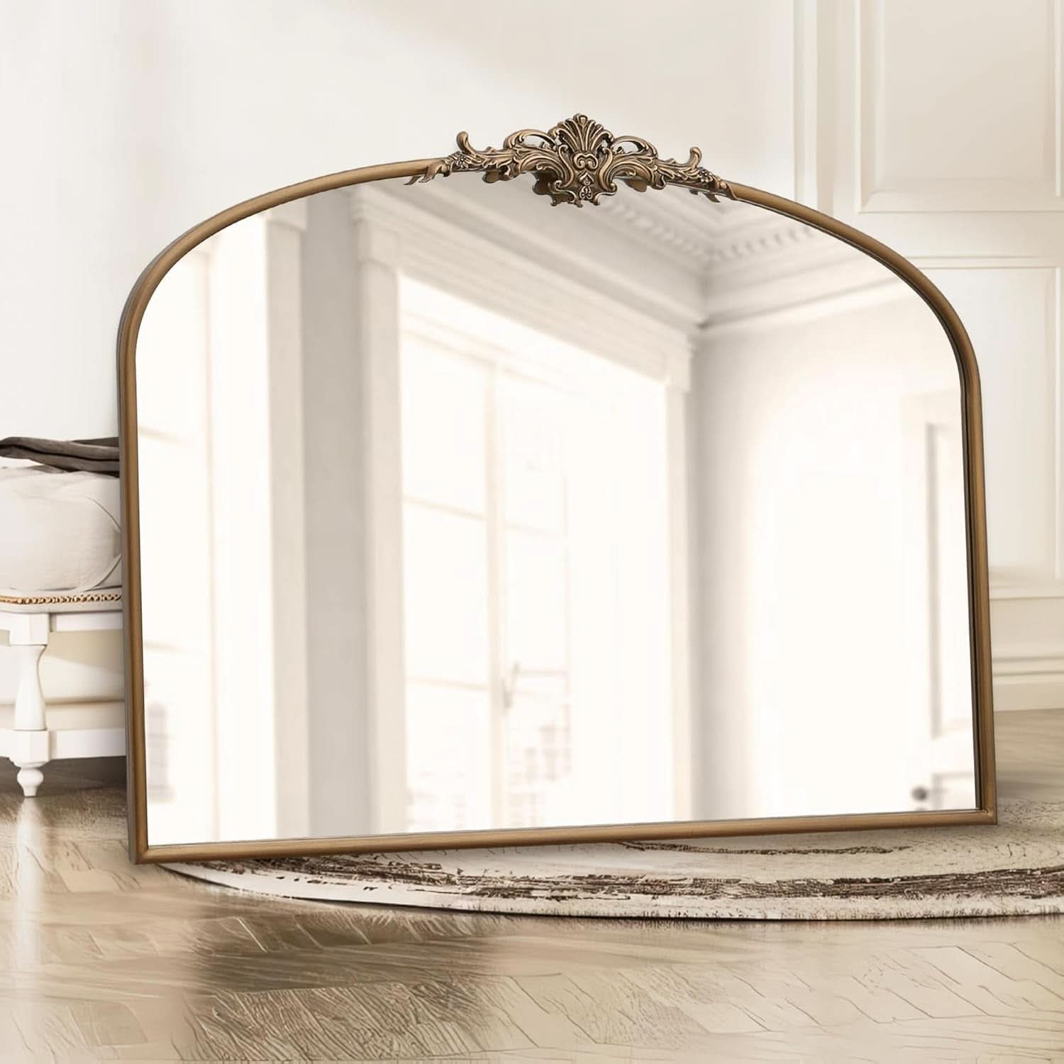 Arched Gold Wall Mirror 40x30 Inches Vintage Ornate-2