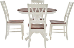 Round Dining Table Set Distressed White Five Piece Set-0