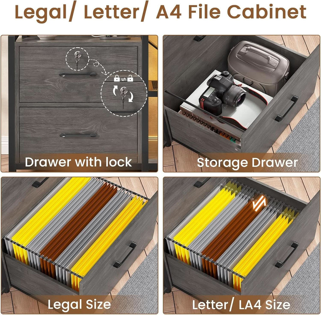 Grey 2 Drawer File Cabinet Lock For Letter Legal A4 Files-3