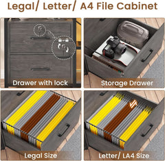 Grey 2 Drawer File Cabinet Lock For Letter Legal A4 Files-3