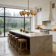 Natural Wicker Brass Chandelier Pendant Light 38 Inch-4