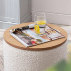Circular Storage Ottoman Sixteen Inch White Boucle-2