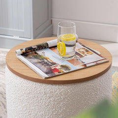Circular Storage Ottoman Sixteen Inch White Boucle-2