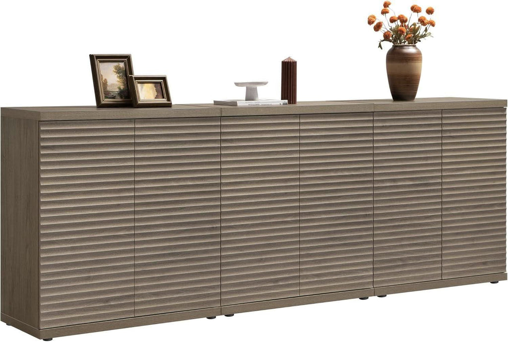 Modern Buffet Cabinet With Wave Panel Doors Large Storage-0